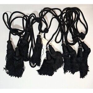 World Market Curtain Tiebacks Corded Black Tassels Window Drapery Ties NEW NOS